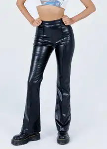 Princess Polly Braden Faux Leather High Waisted Black Flare Pants Size 6