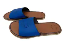 Blue Leather Slide Sandals