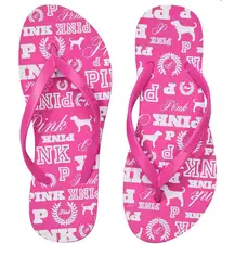 PINK Victoria’s Secret Pink Gossip Dog Print Flip Flops Beach Pool NEW Size 7