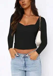 sweet heart neck long sleeve fitted top