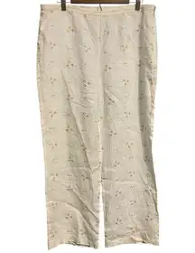 Escada White 100% Linen Gold Floral Embroidery Pants Size 44 Made in Germany