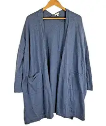 Pure Jill Cardigan Sweater Duster Women Sz M Blue Open Front Longline Pockets