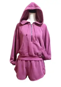 Victoria’s Secret Lounge Cropped Hoodie (L) & Sweatshort Set (M) Raspberry Pink