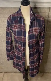 Billabong Womens Oversized Plaid‎ Tweed Button Front Shirt Size Small