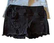 Maternity Set‎ 2 Distressed Denim Shorts Black Wash Frayed Hem Jean Short Large