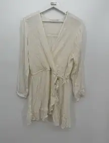 Blue Island Ivory Silver Metallic Swim Coverup Dress Size Large Rayon Boho