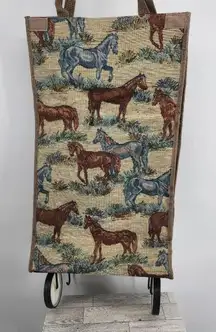 Jade Horse Print Tapestry Rolling Tote Bag Expandable Luggage Bag Folding Wheels
