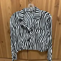 zebra button up crop top