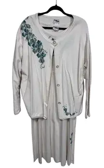 Vintage Peanut‎ Punch 2-Piece Dress & Cardigan Set Floral Ivy Print Women's XL