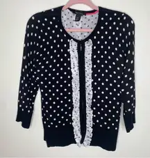 White House Black Market Polka Dot Chiffon Ruffle Front Cardigan Sweater  L