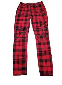 Blackheart Super Skinny Jeans Red Black Plaid Zippers Hot Topic Size 7 Punk