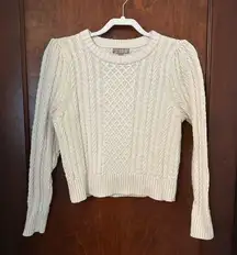 J.Crew: Cable-knit Puff-sleeve Crewneck Sweater White Size S