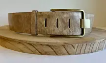Tan Beige Textured Vegan Leather Wide Golden Buckle Belt Size Large