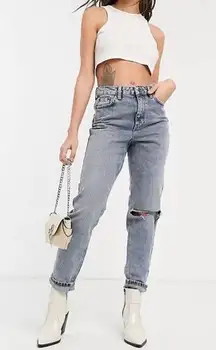 Topshop Mom Jeans Sz 30 Acid Wash Distressed Moto