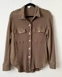 Dylan Shacket Womens Small Waffle Knit Button Front Boho Minimalist Streetwear