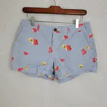 Old Navy Womens Shorts Size 2 Light Blue Floral Striped Cotton Mini Summer