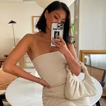 JW PEl GABBI RUCHED HOBO HANDBAG - IVORY