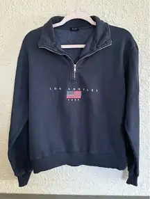 John Galt Womens OS Los Angeles USA‎ Flag Quarter Zip Sweatshirt Patriotic 4th
