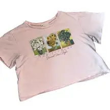 Womens Small Vincent Van Gogh Pink Flowers Cropped T Shirt