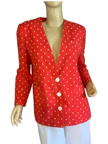 VINTAGE 1980'S LESLIE FAY RED & WHITE POLKA DOT COTTON JACKET (10)