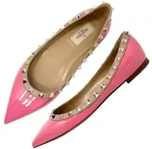 Valentino Rockstud Studded Two Toned Pink Tan Leather Pointed Toe Ballet Flats