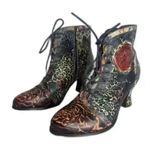 Spring Step L'Artiste Ankle Boots Womens Size 8.5 Floral Multicolor Leather