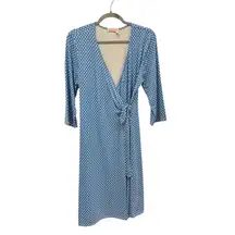 Fresh Produce Blue Geometric Print Jersey Wrap Dress USA Made Sz Large