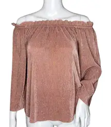J.O.A. Shirt Womens Small Pink Pleated Off Shoulder Ruffle Party Going Out‎ Date
