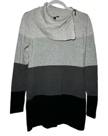INC International Concepts Colorblock Cowl Neck Zipper Sweater Medium Gray Black