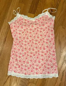 VTG Aeropostale L Pink Floral Camisole Top Lace Trim Y2K Fairy Slip Dainty