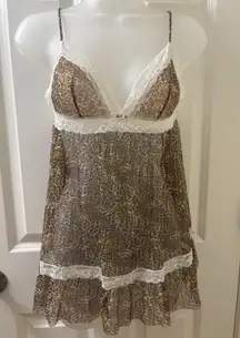 Victoria’s Secret LOVE Lace Mesh Babydoll Lingerie TOP S Leopard BOHO Whimsigoth