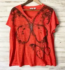 Cato Butterfly Burnout V Neck Tee Size 2x