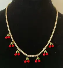 Rhinestone Cherry Charm Necklace