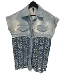 H4 Distressed Denim Sleeveless Ripped Raw Edge Jean Vest Women's Fashion Size 36