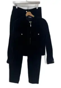 Lizwear Velvet Jacket Pants Set Womens Small/12 Black 100% Cotton Zip 5-Pocket