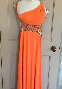 Cache Orange and Silver One Shoulder Backless Prom Dress Size 4