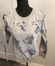 The North Face Womens Print Sweatshirt Gray Small S Blue Crew Neck Camo