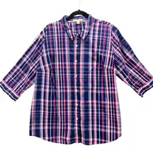 Woman Within Plaid Button‎ Up Top Blue 1X