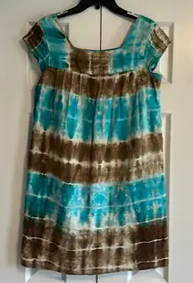 Calypso St. Barth Brown & Turquoise Square Neck Tank Dress Size XS