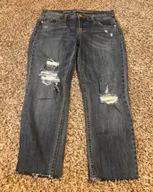 Old Navy Women‎ Boyfriend Straight Jeans Distressed Ripped Frayed Hem Dark Wash