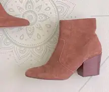 Chelsea & Violet Wren Light Brown Suede Heeled Booties Asymmetrical Boots Sz 8