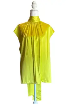NEW PRADA Chartreuse Silk Blouse with Mandarin Collar
