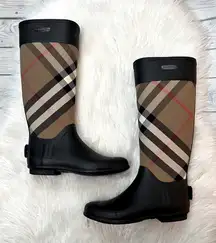 Burberry Black and Brown Plaid Rain Boots