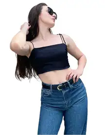 Zara Smocked Satin Bow Tie Strap Minimalist Chic Going Out Crop Party Top Small