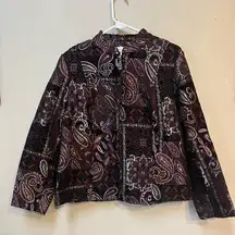 Christopher & Banks  Women’s Purple Silver Swirled Paisley Zip Up Blazer Jacket