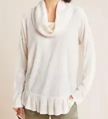 Anthropologie Maeve Addie ruffle hem cowl‎ neck ecru sweater medium