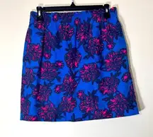 J Crew floral Linen Cotton pull on elastic waist skirt size 2 pink blue