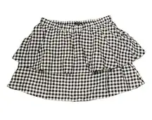 Madewell Womens Tiered Skirt Size Large Navy White Gingham Check Linen Blend