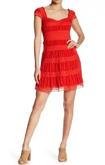 Free People  Alicia Lace Stretch Mini Dress Hot Tomato Red Size US 8 SUMM…