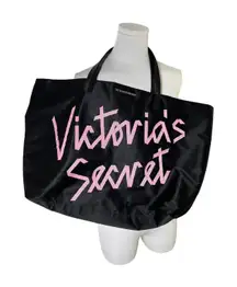 Victoria's‎ Secret Oversized Black Tote Bag Pink Logo Shopper Travel Beach NWT
